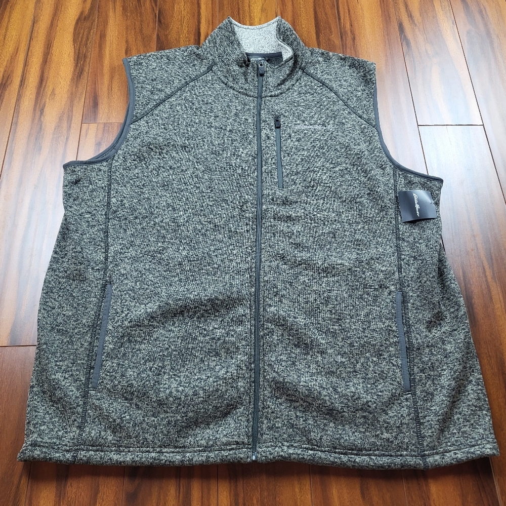 Eddie Bauer Men's Full Zip Sweater Vest Size 2XL Gray Pockets